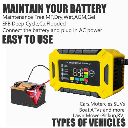 12V 6-Amp Car Battery Trickle Charger,Smart Portable Float Charger for Car, Motorcycle, Lawn Mower - Maintains SLA, AGM, Gel Cel