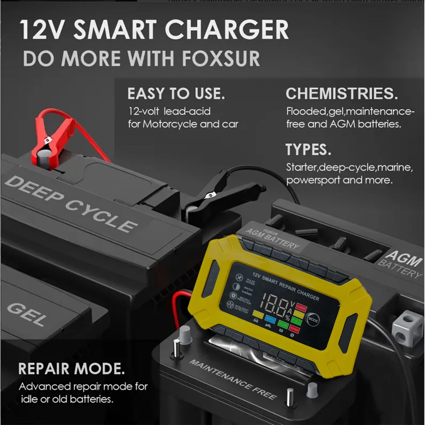 12V 6-Amp Car Battery Trickle Charger,Smart Portable Float Charger for Car, Motorcycle, Lawn Mower - Maintains SLA, AGM, Gel Cel